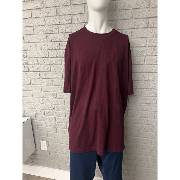 Claiborne Men Burgundy Ribbed Short Sleeve T-Shirt Size 3XLT - Picture 1 of 7